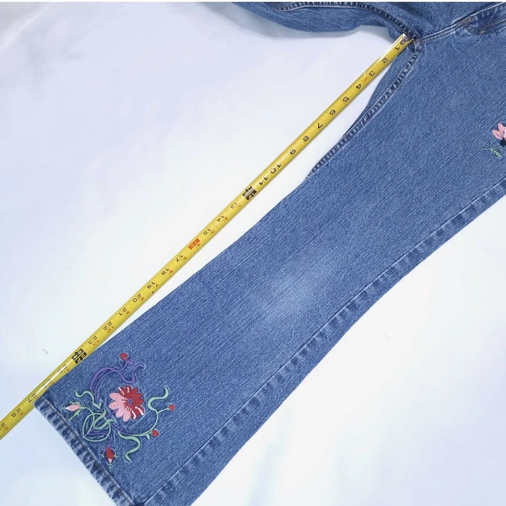 Vtg Gap Kids Floral Embroidered Flare Stretch Jeans Girls 14 Adjustable Blue Y2K